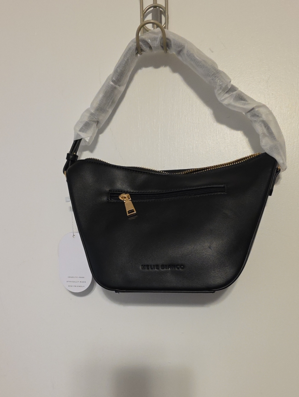 NWT Melie Biianco Black Shoulder Bag with Gold Hardware